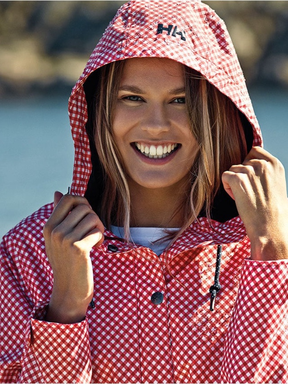 Helly Hansen Red Gingham Hooded Rain Jacket